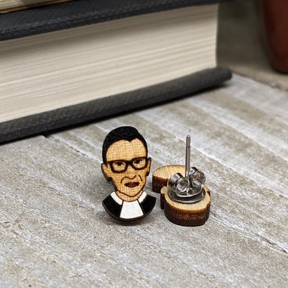 RBG stud earrings handmade from sustainable wood with surgical steel backs - Picture 2 of 5